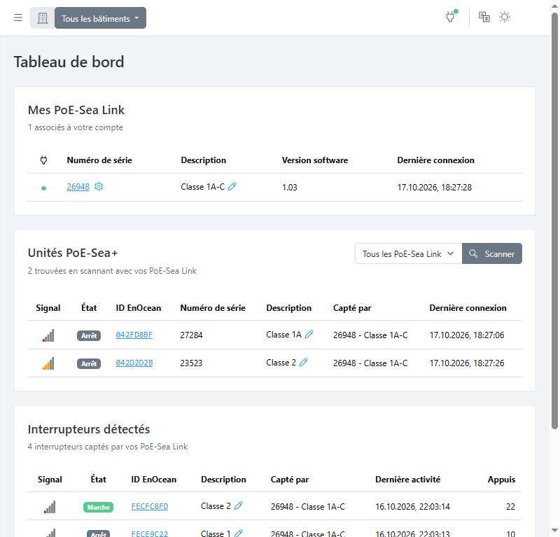 Tableau de bord du service en ligne PoE-Sea